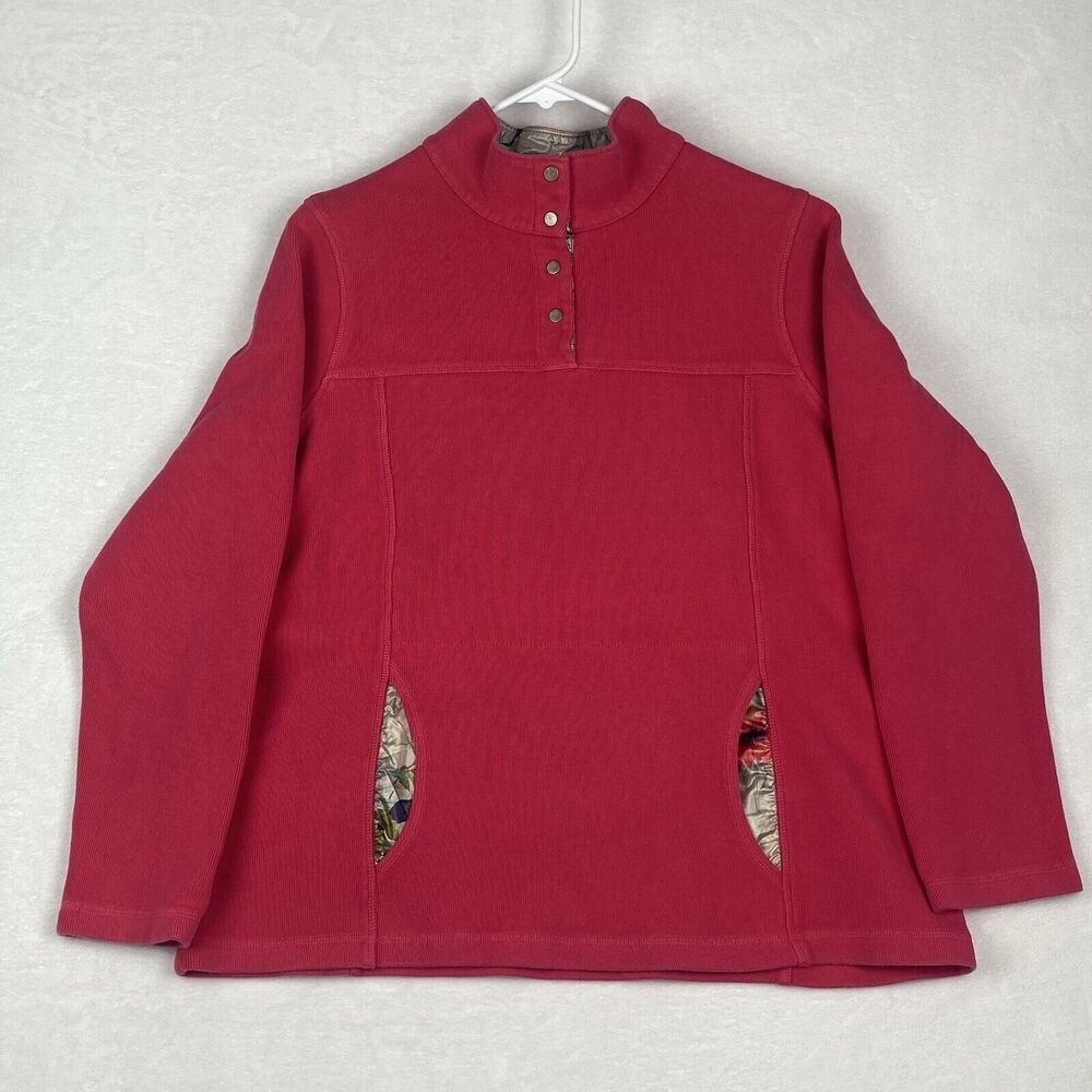 Tommy Bahama Sweater Womens Extra Large Pink Floral Pockets Sweatshirt Pullover